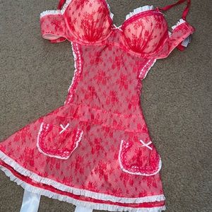 Victoria’s Secret red lace 1 piece lingerie 36C